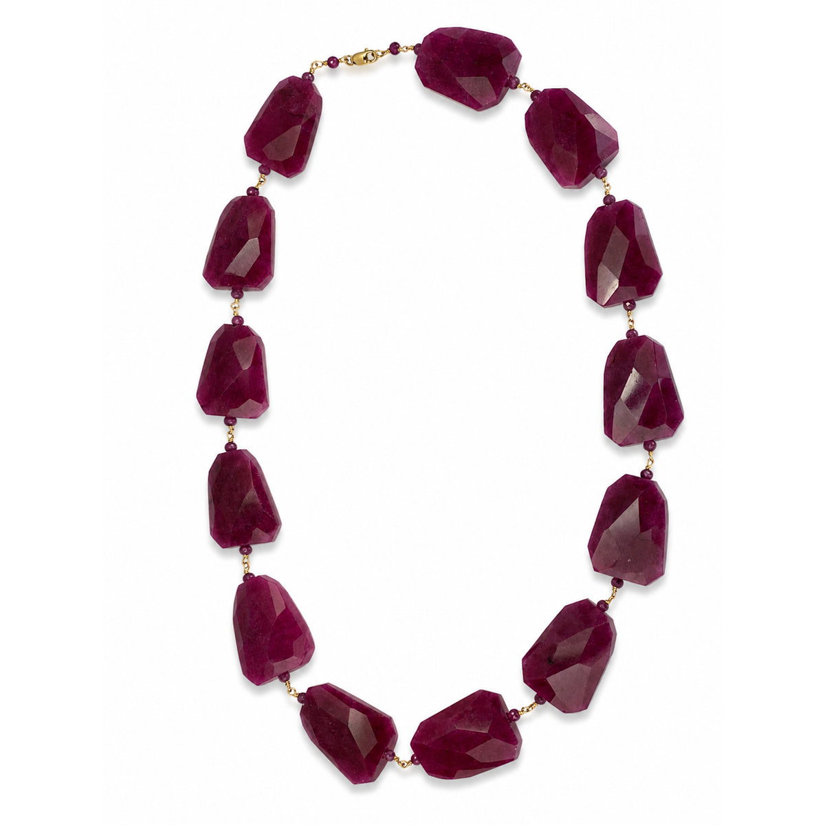 14k Dyed Ruby Faceted Nugget Link Necklace