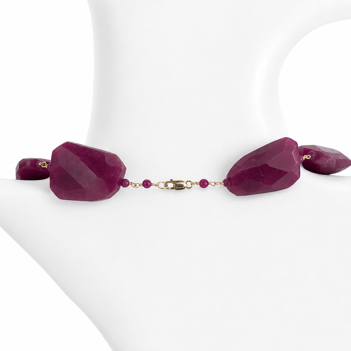 14k Dyed Ruby Faceted Nugget Link Necklace