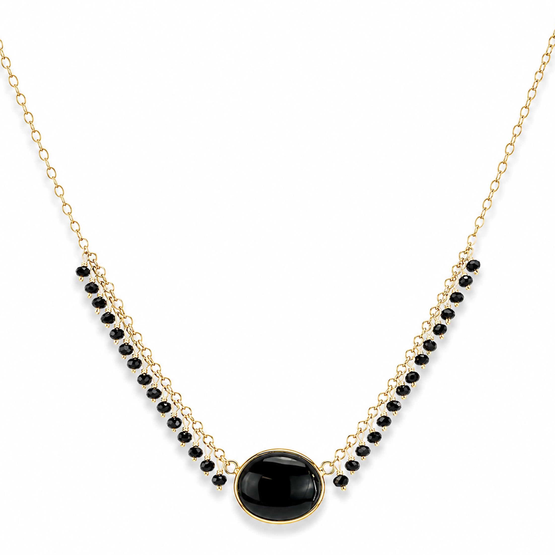 14k Black Spinel & Black Onyx Oval Center Cluster Necklace