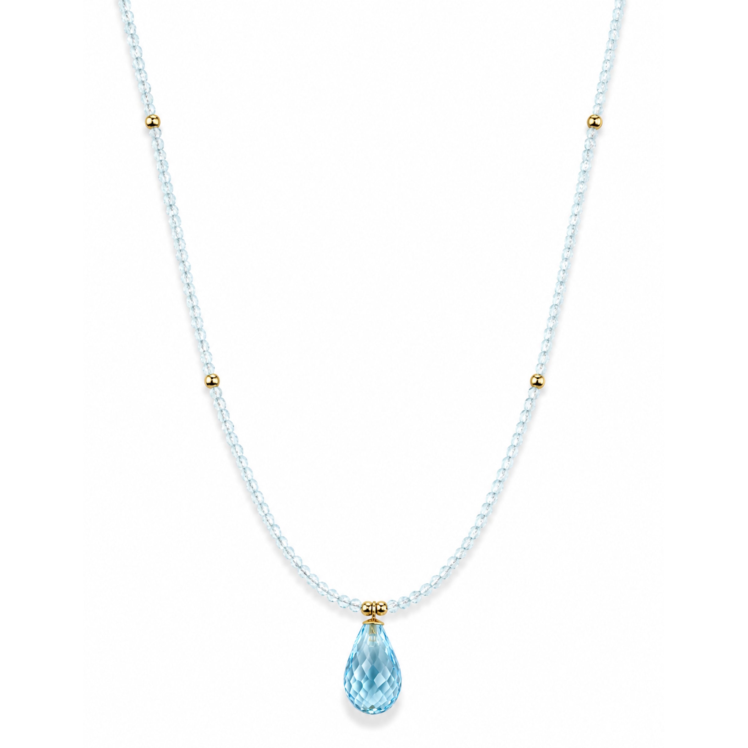 14k Blue Topaz Gold Ball Drop Pendant Necklace