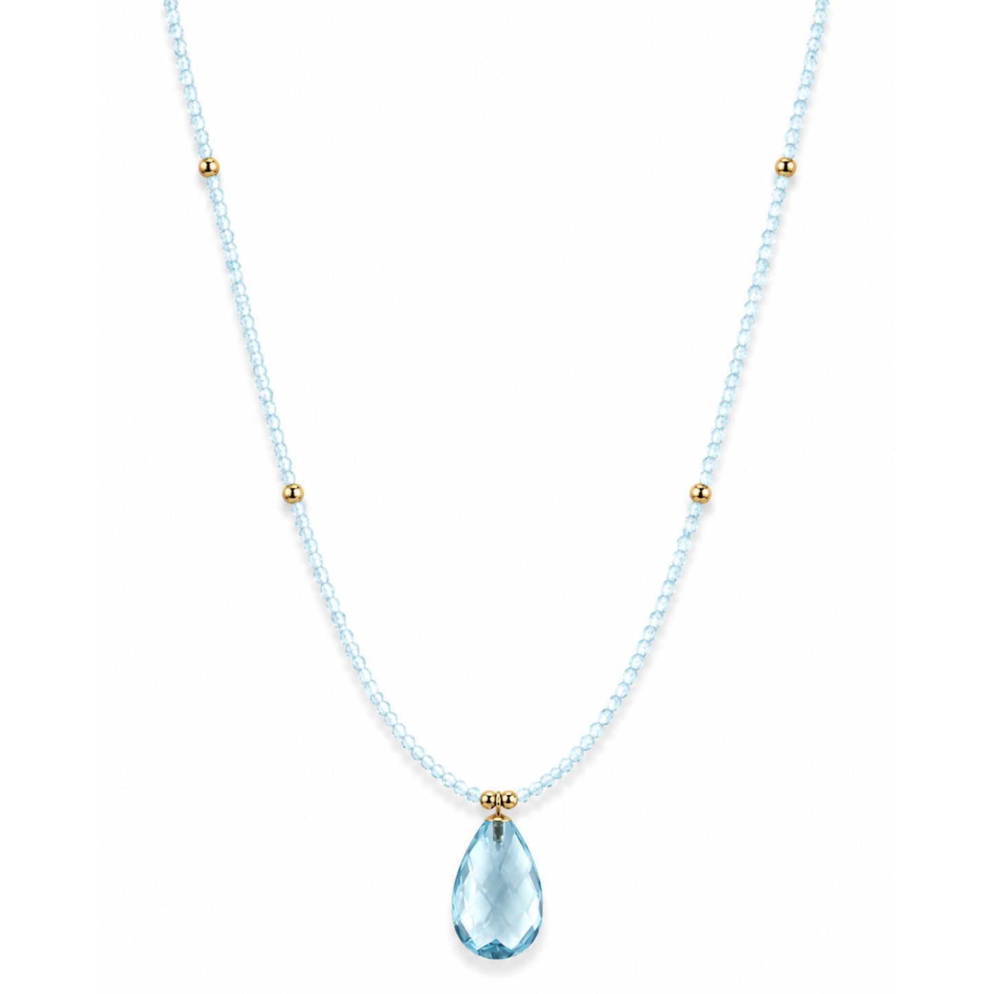 14k Blue Topaz Gold Ball Pear Shape Pendant Necklace