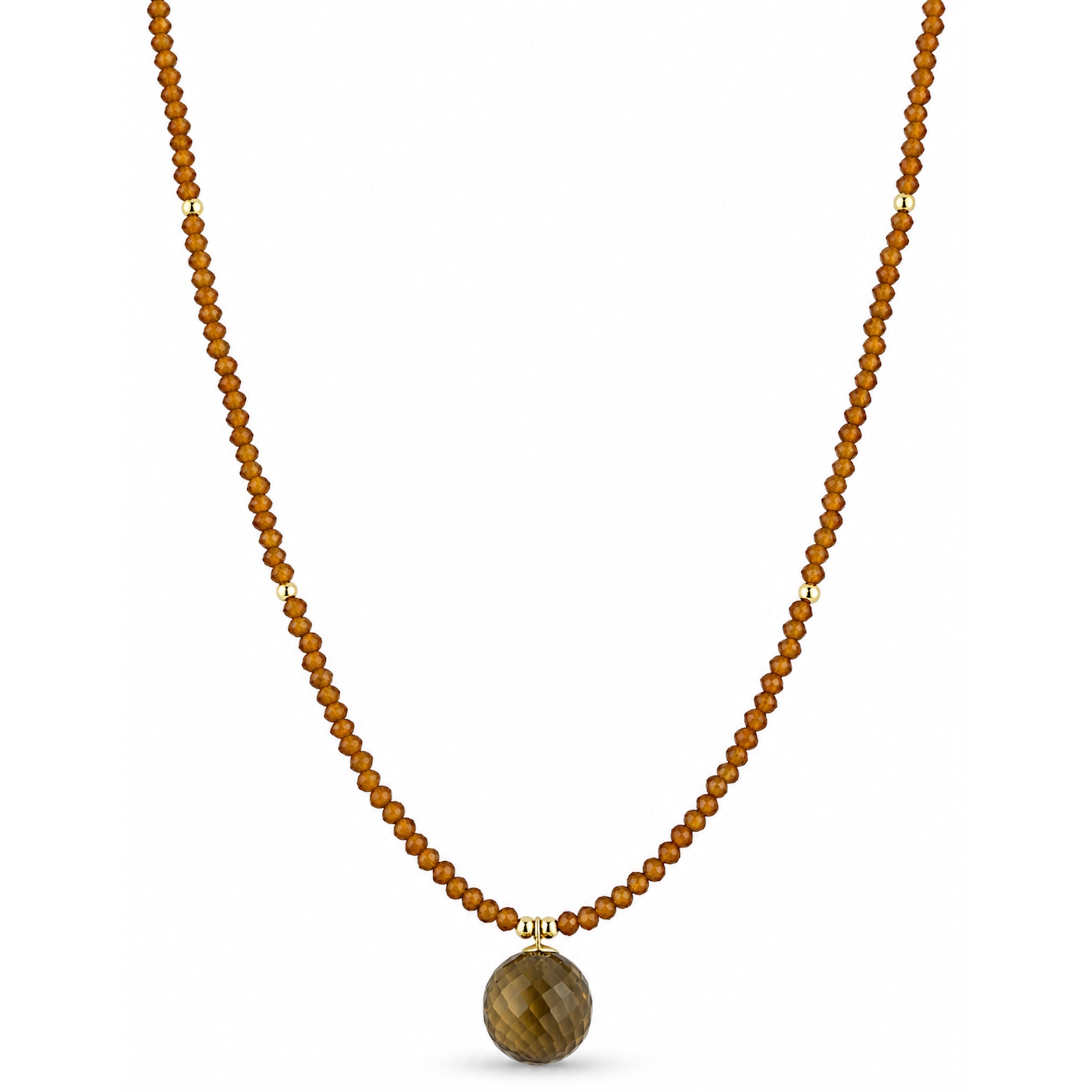 14k Yellow Garnet Gold Ball Citrine Ball Pendant Necklace
