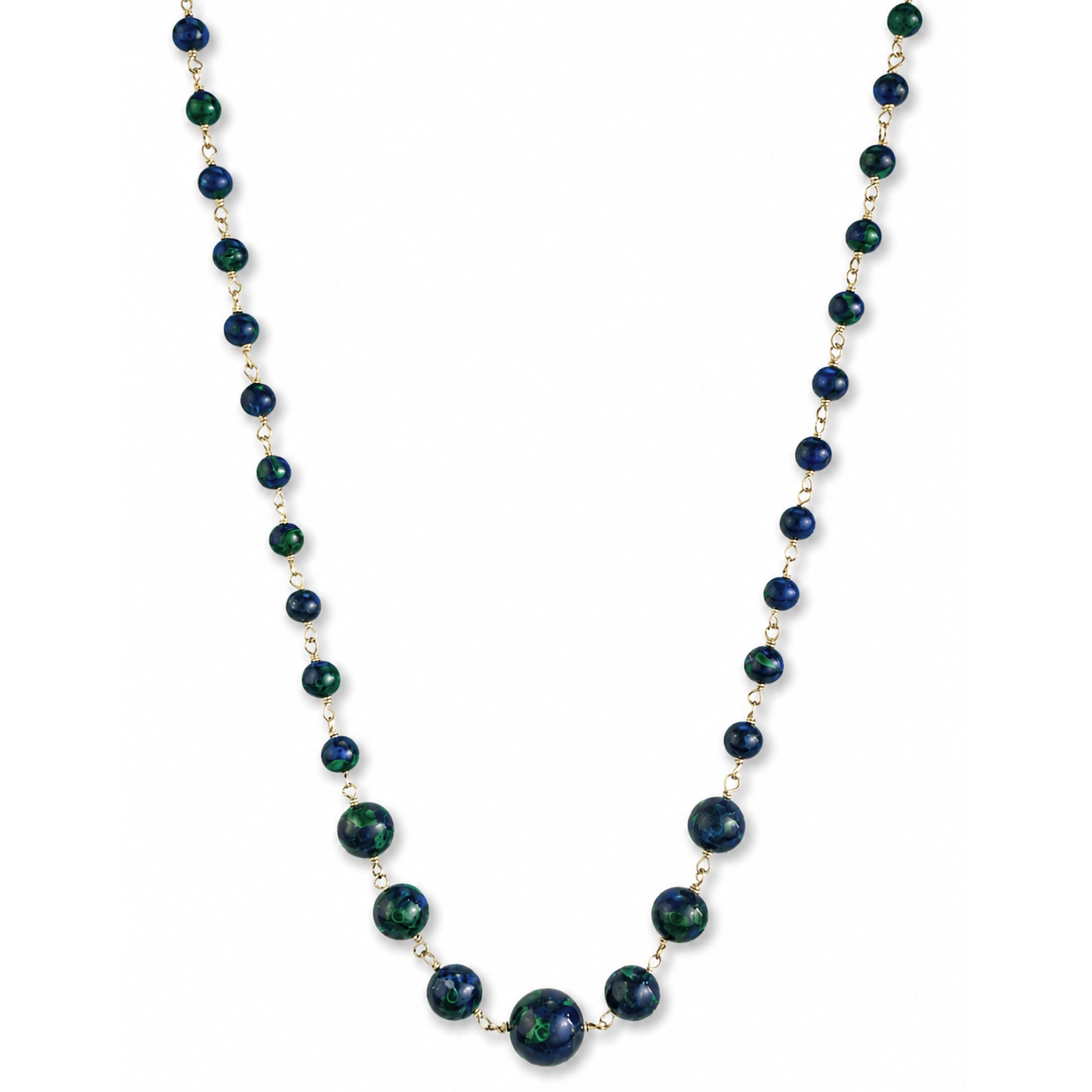 14k Azurite Graduated Beads Center Link Necklace