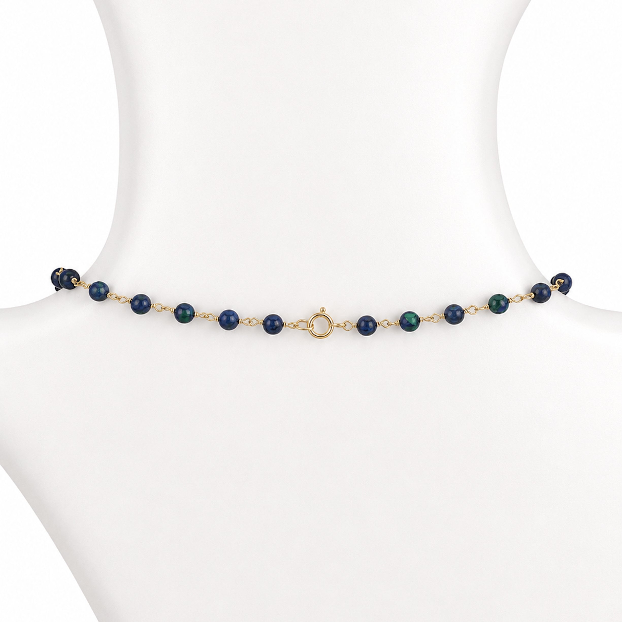 14k Azurite Graduated Beads Center Link Necklace