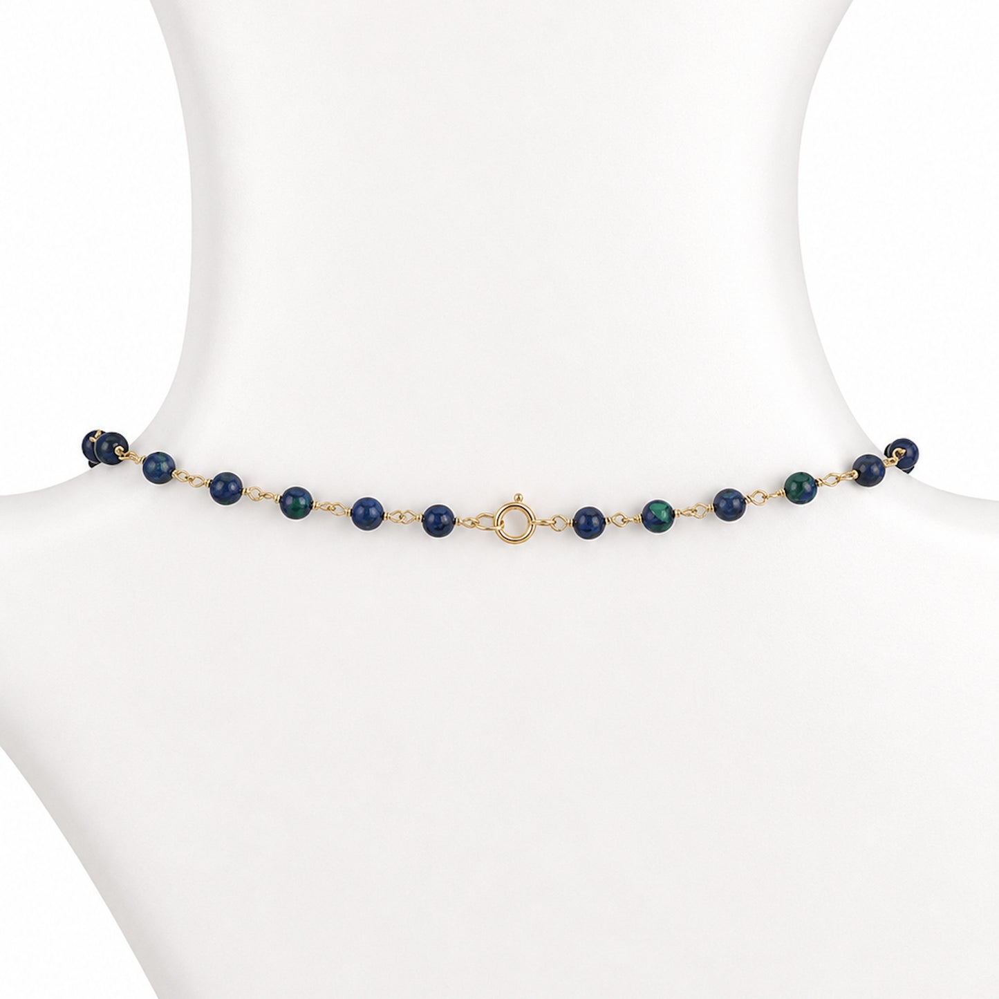 14k Azurite Graduated Beads Center Link Necklace