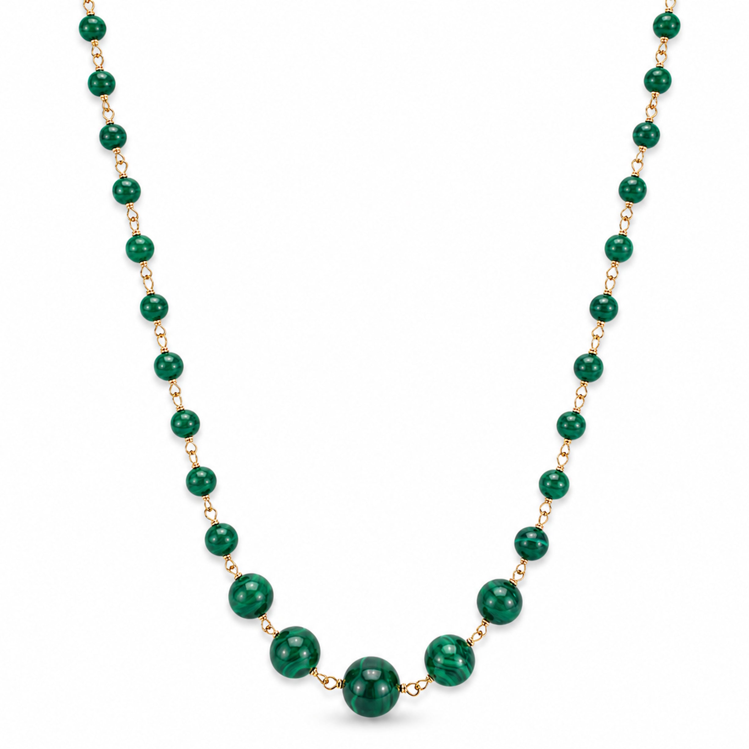 14k Malachite Graduated Beads Center Link Necklace