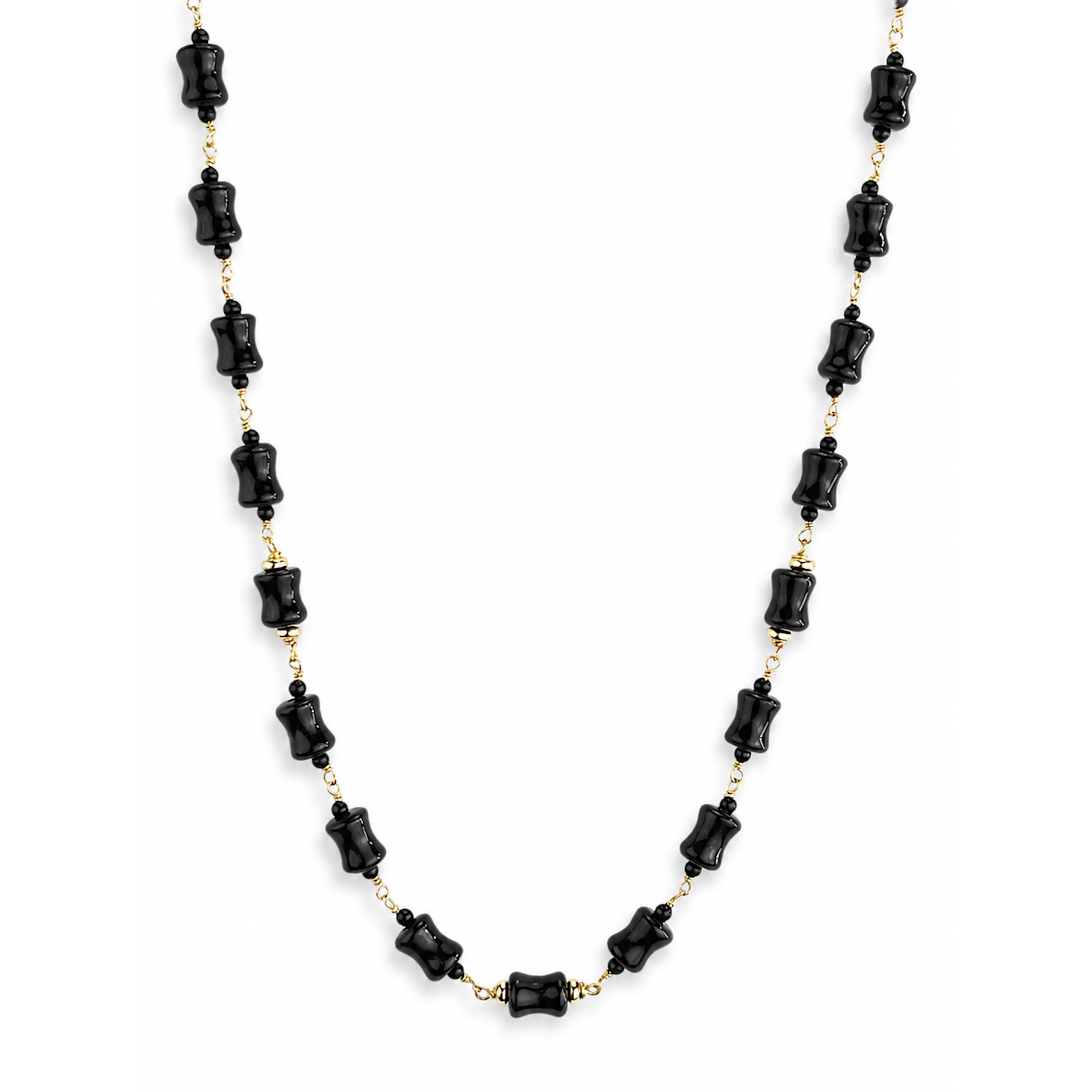 14k Black Onyx Dog Bone Link Necklace