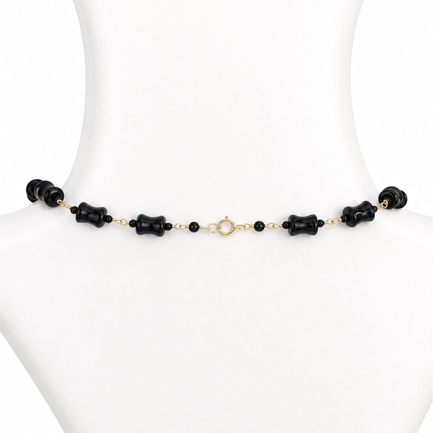 14k Black Onyx Dog Bone Link Necklace