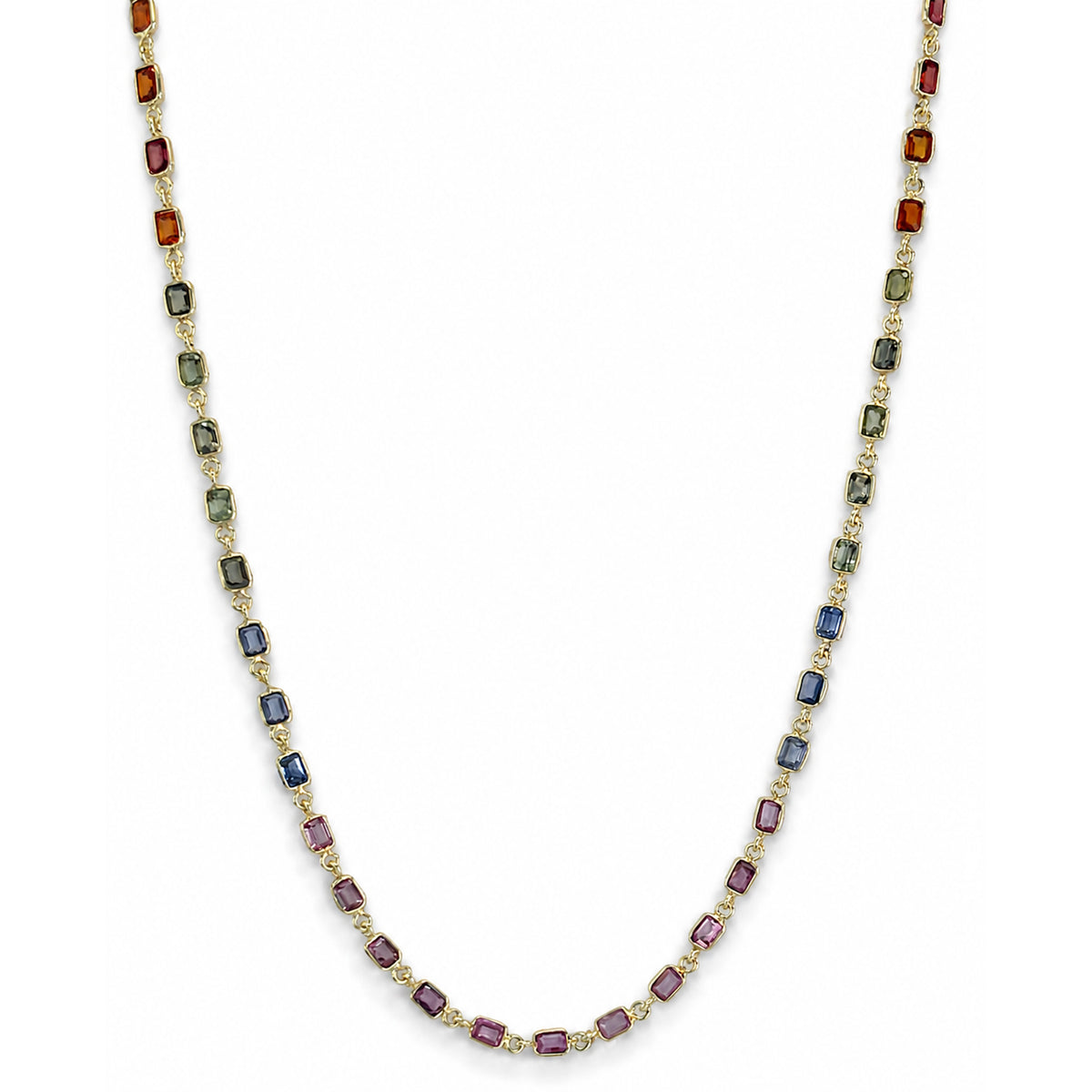 14k Multi Sapphire Rectangle Bezel Necklace