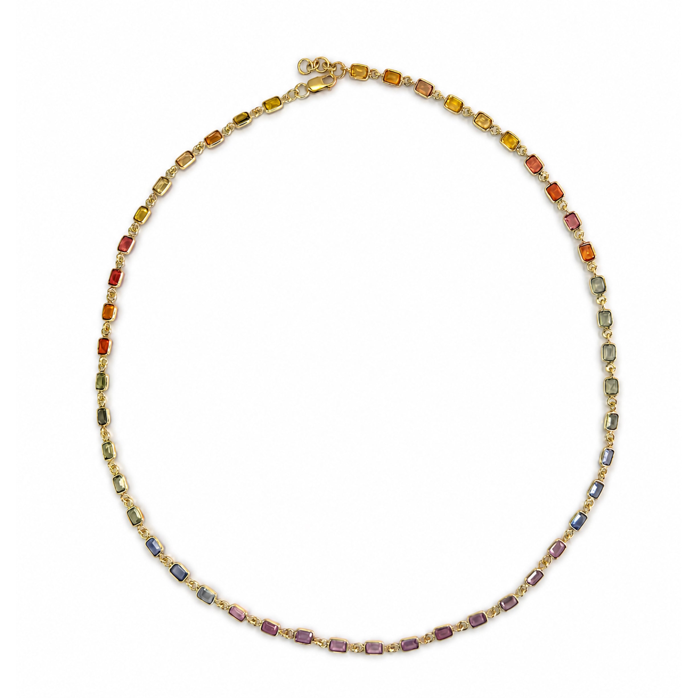 14k Multi Sapphire Rectangle Bezel Necklace