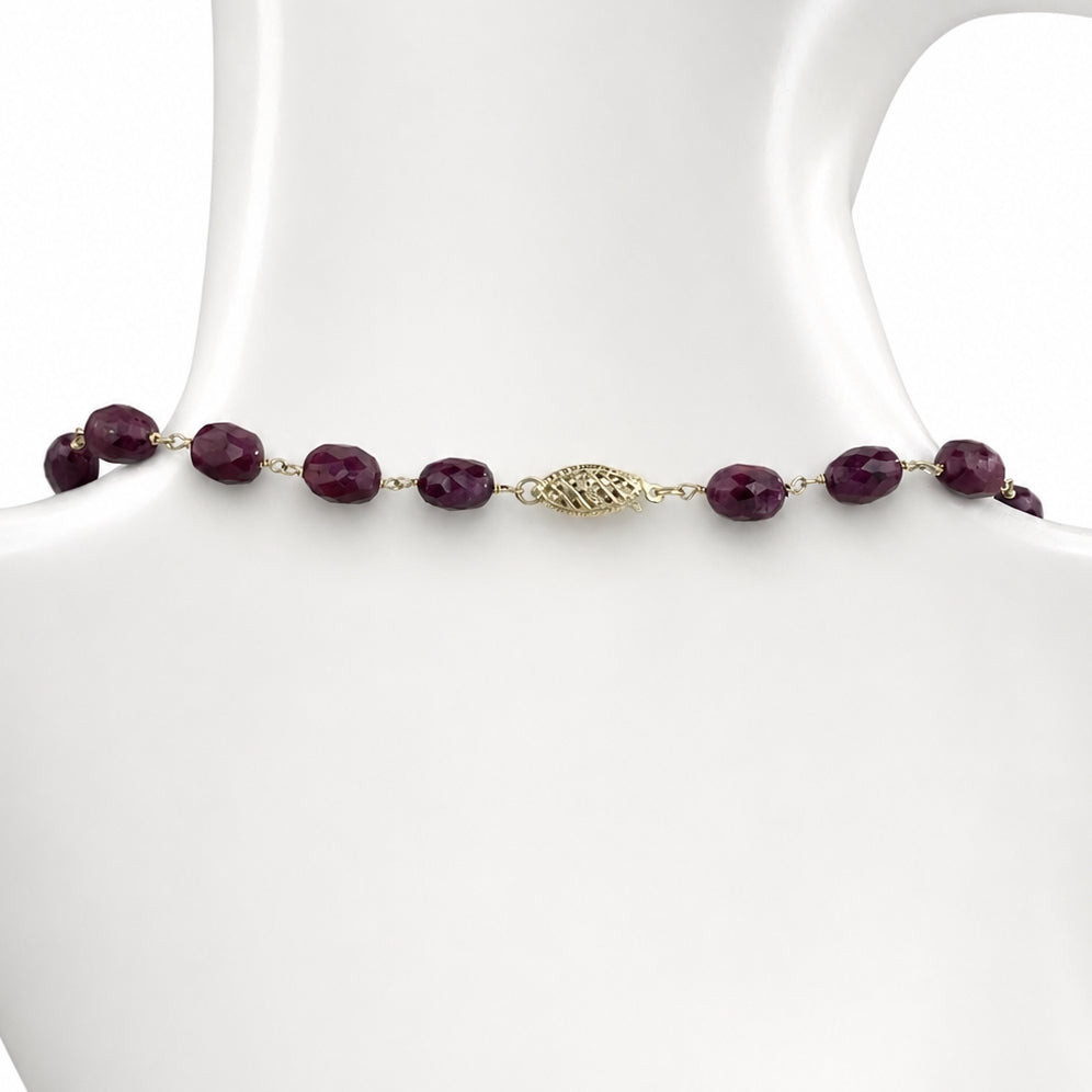14k Dyed Ruby Faceted Oval Link Necklace
