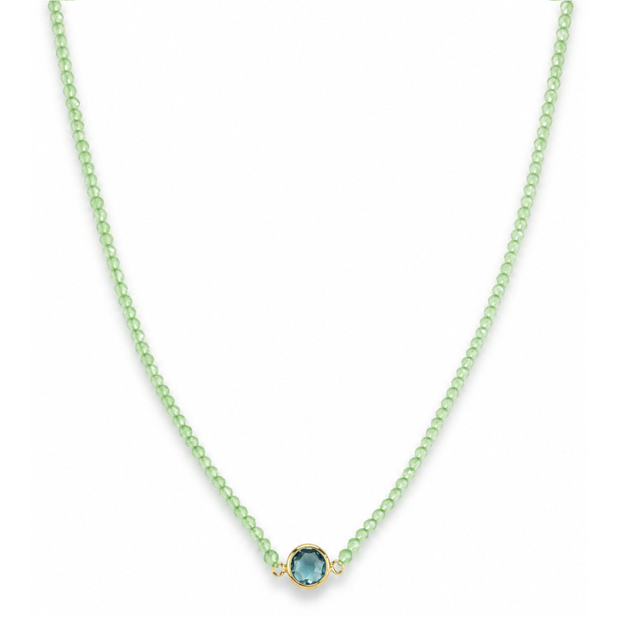 14k Green Calcite & Swiss Blue Topaz Round Center Necklace