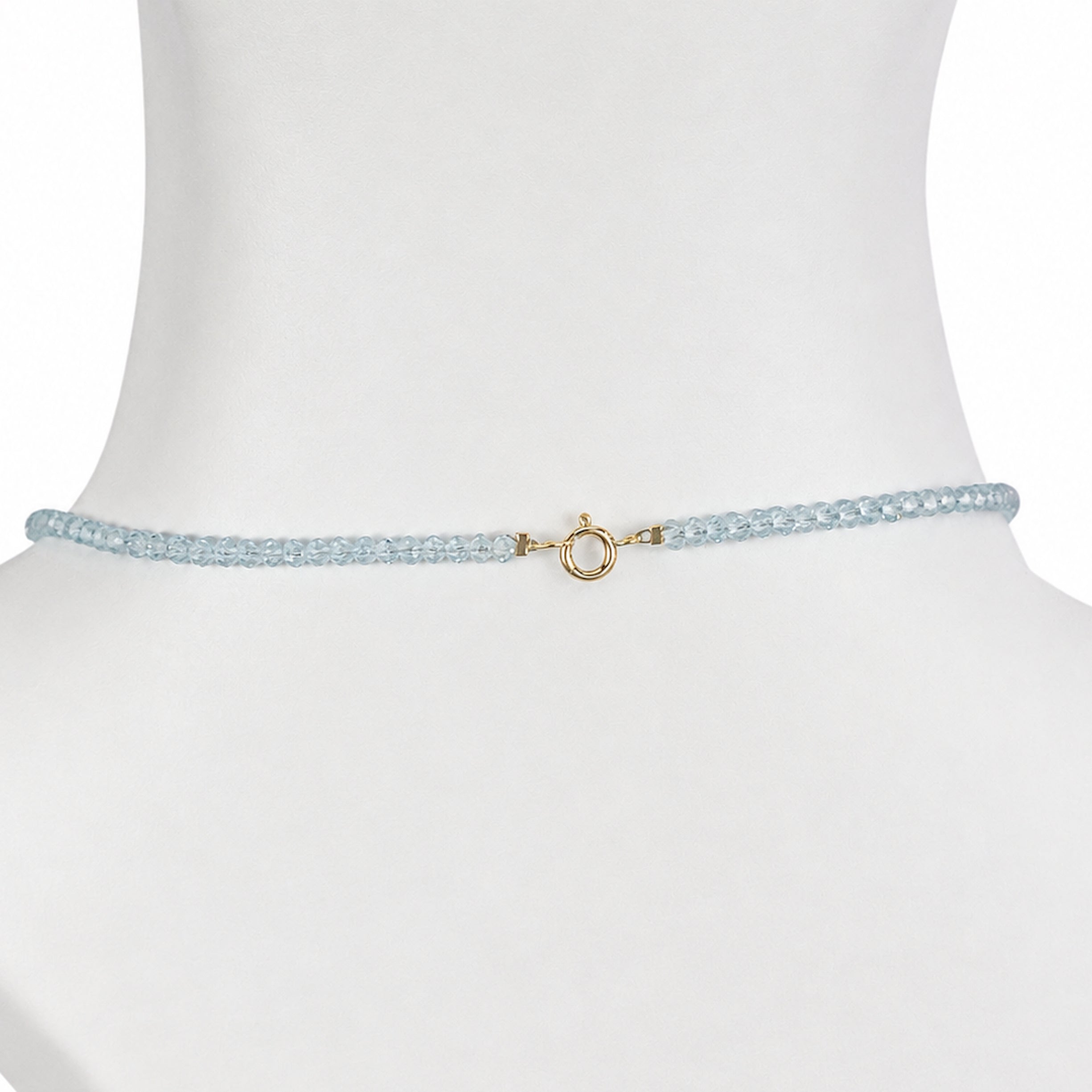 14k Blue Topaz Small Beads & Swiss Blue Topaz Cluster Front Necklace