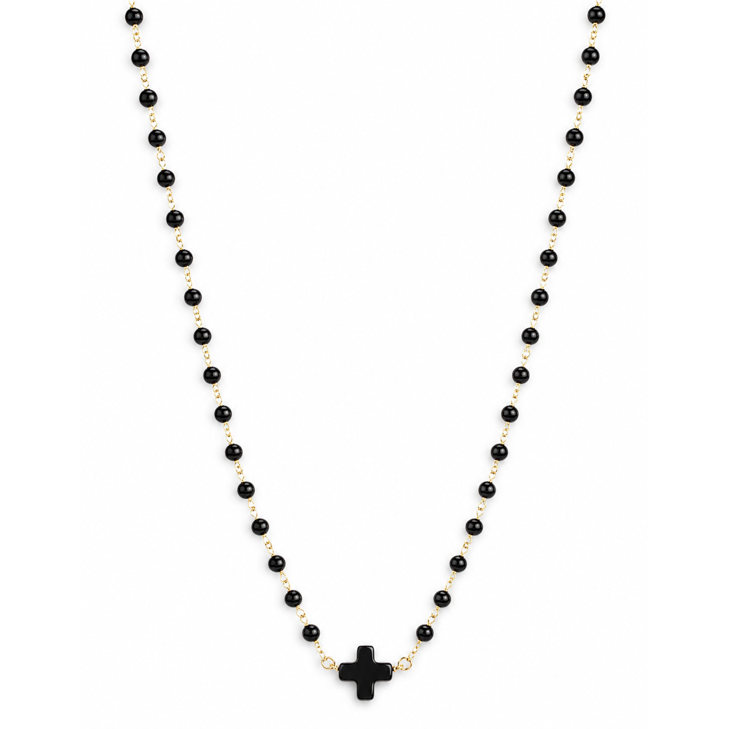 14k Black Onyx Cross Center Link Necklace