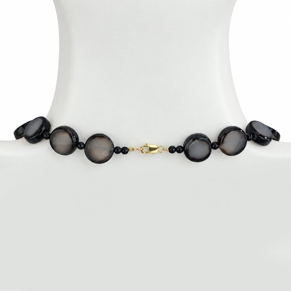 14k Black Onyx And Black Agate Coin Necklace