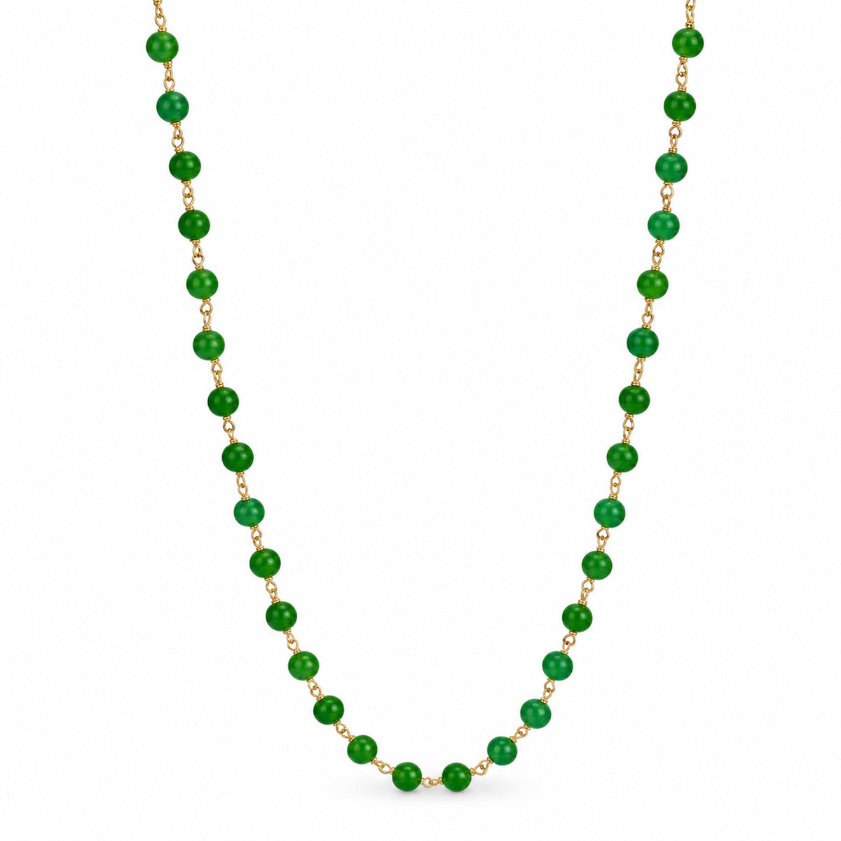 14k Dyed Green Jade Round Link Necklace