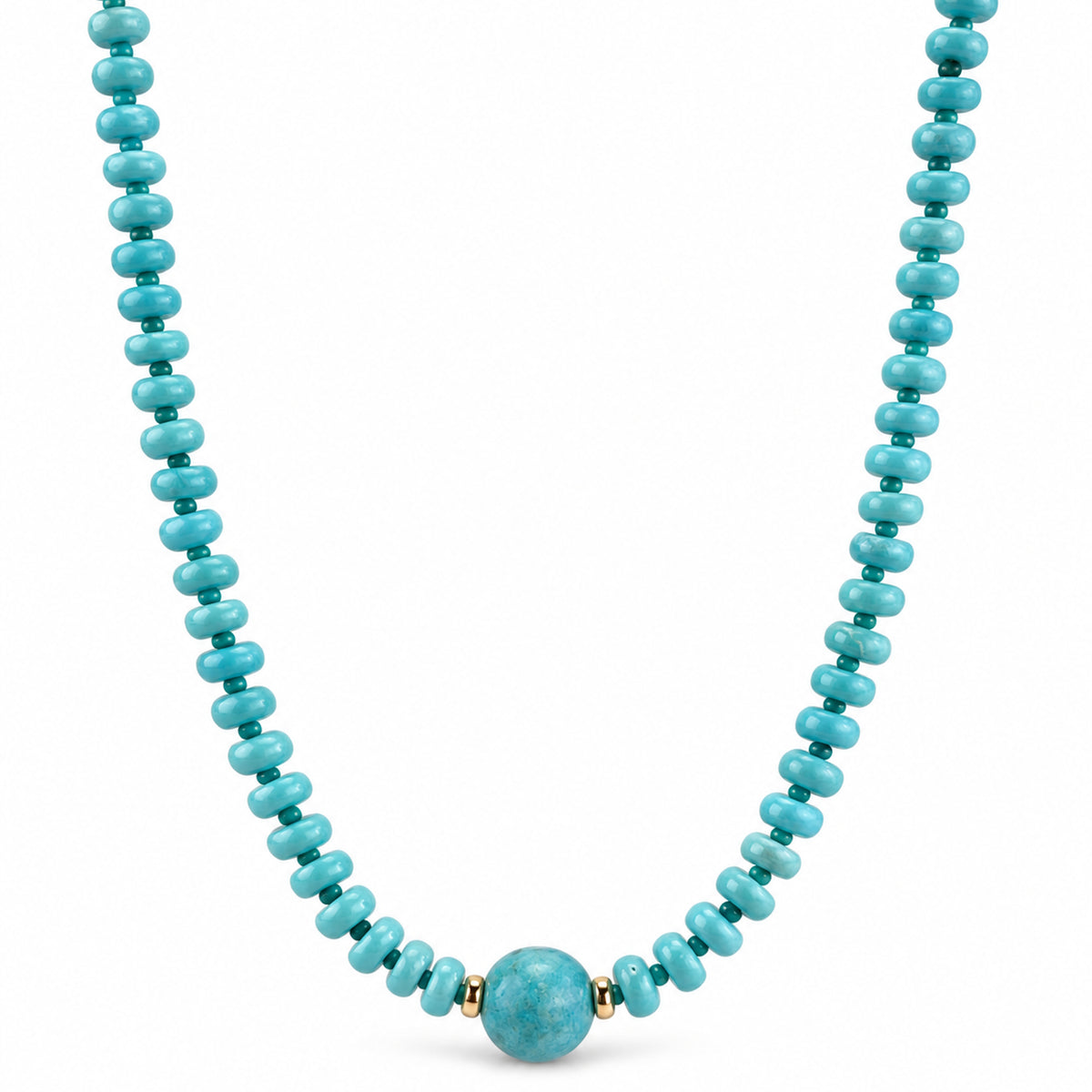 14k Turquoise Round Roundel 1X1 Center Necklace