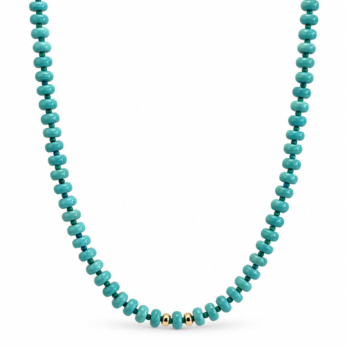 14k Turquoise Round & Roundel 1x1 Gold Roundel Center Necklace