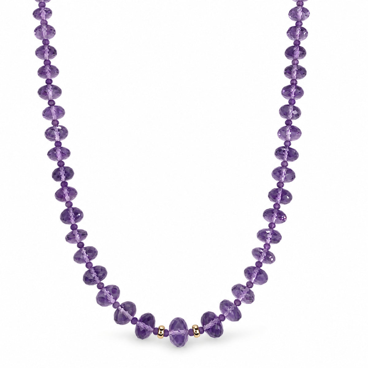 14k Amethyst Round & Roundel 1X1 Gold Roundel Center Necklace