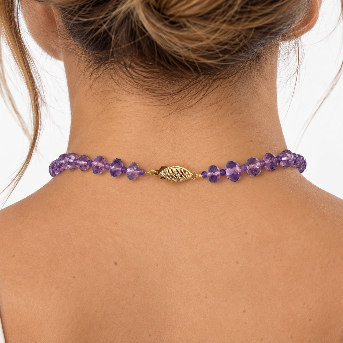 14k Amethyst Round & Roundel 1X1 Gold Roundel Center Necklace