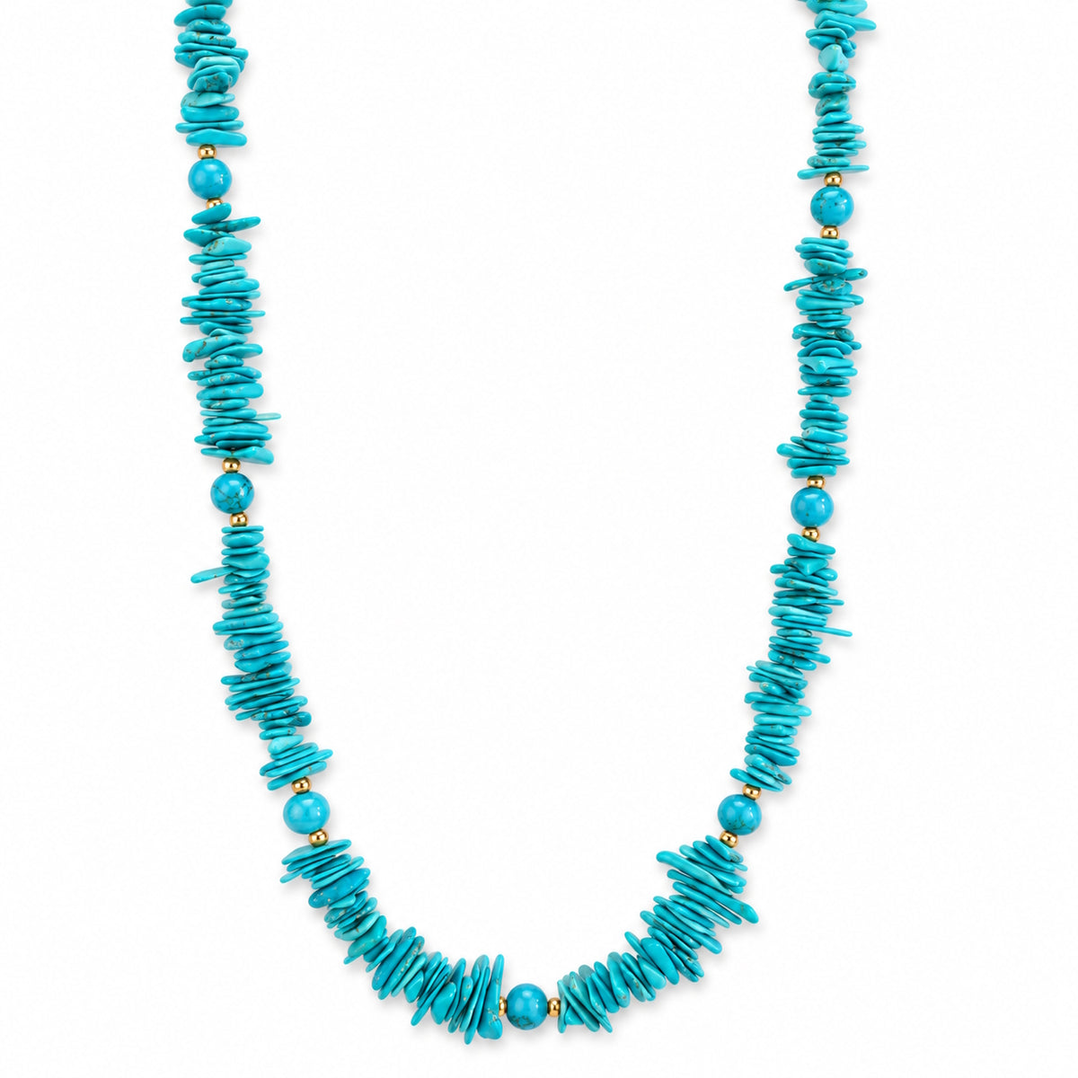 14k Stabilized Turquoise Chips Beads Station Necklace