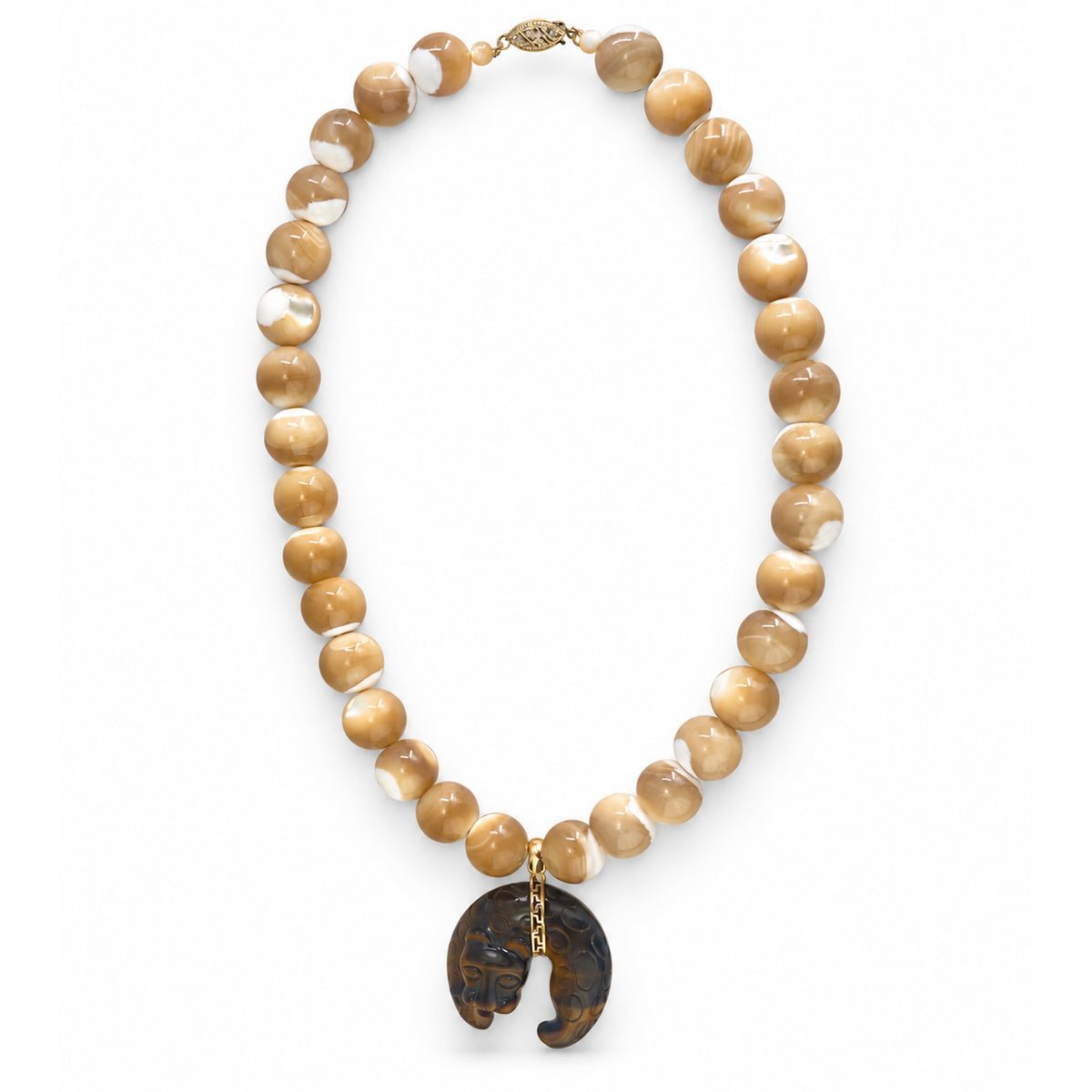 14k Natural Mother of Pearl & Tiger Eye Leopard Pendant Choker