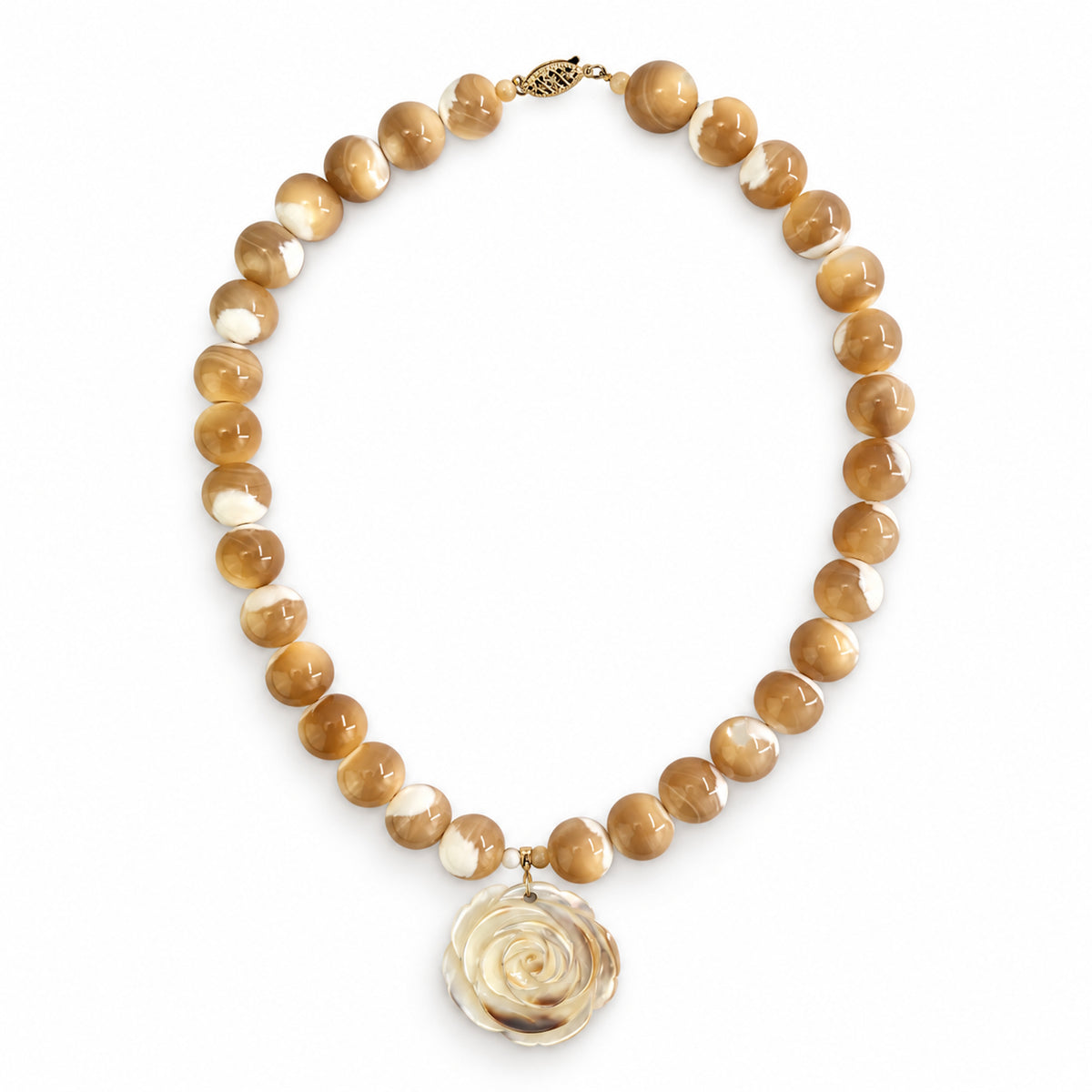14k Natural Mother of Pearl with Shell Flower Choker Necklace