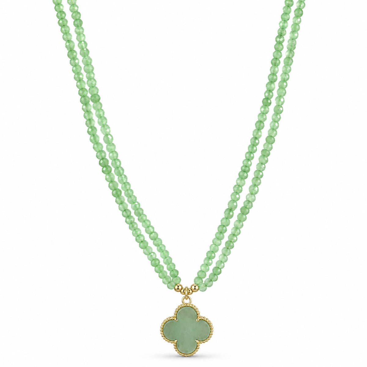 14k Multi Gemstone Clover Pendant 2 Row Necklace