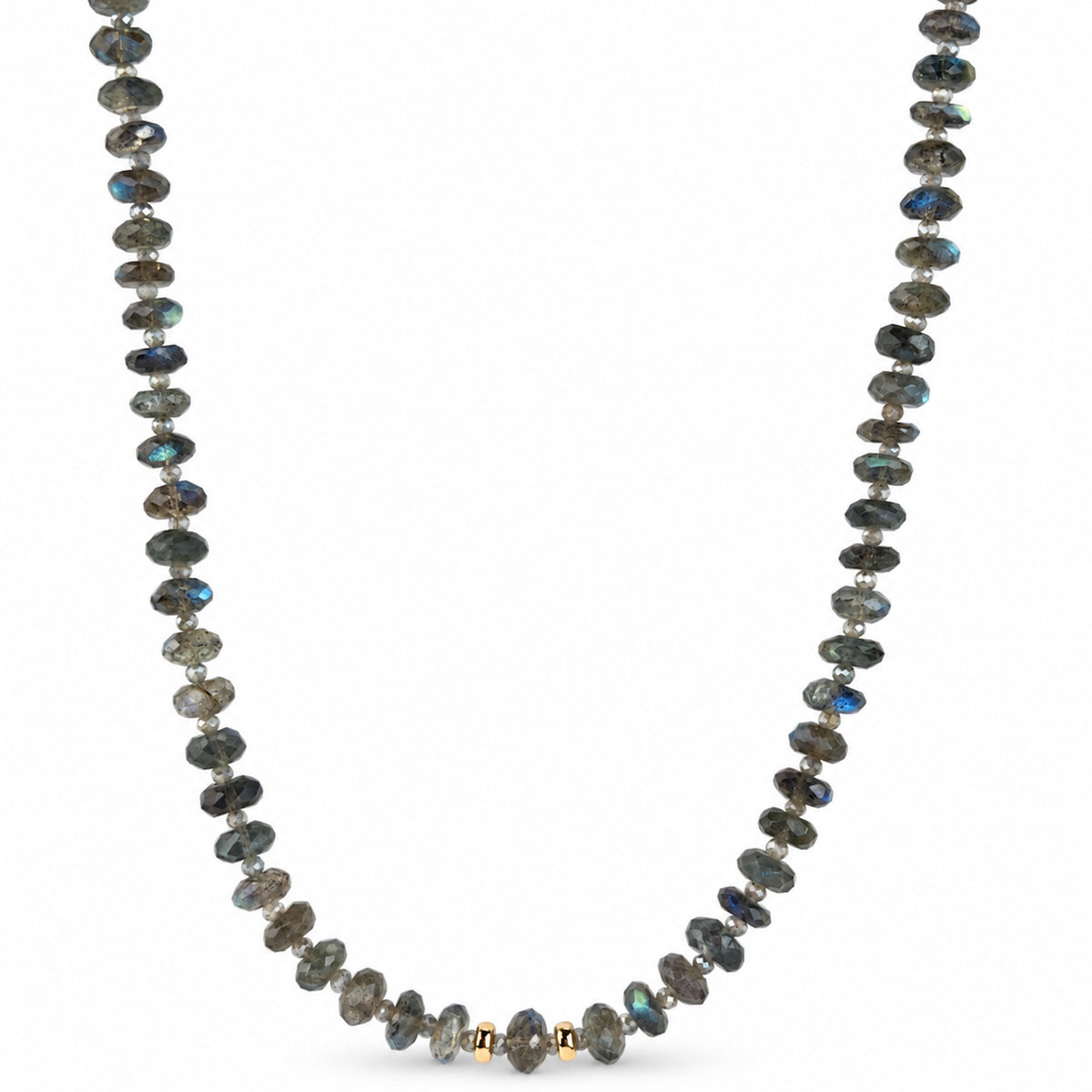 14k Labradorite 1x1 Gold Roundel Center Necklace