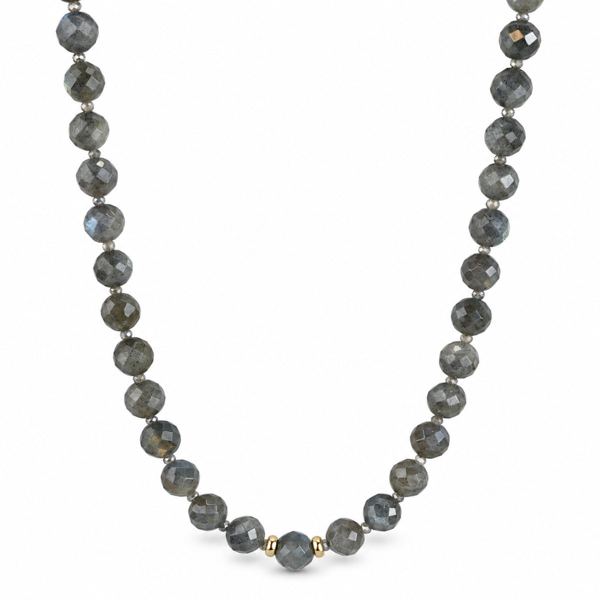 14k Labradorite Faceted Round 1x1 Gold Roundel Center Necklace