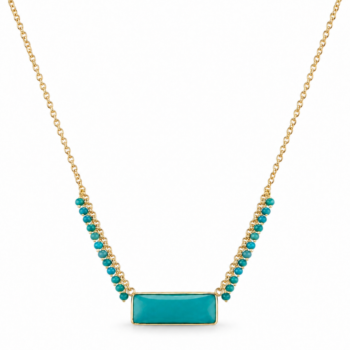14k Turquoise Faceted or Smooth Rectangle Center Cluster Necklace