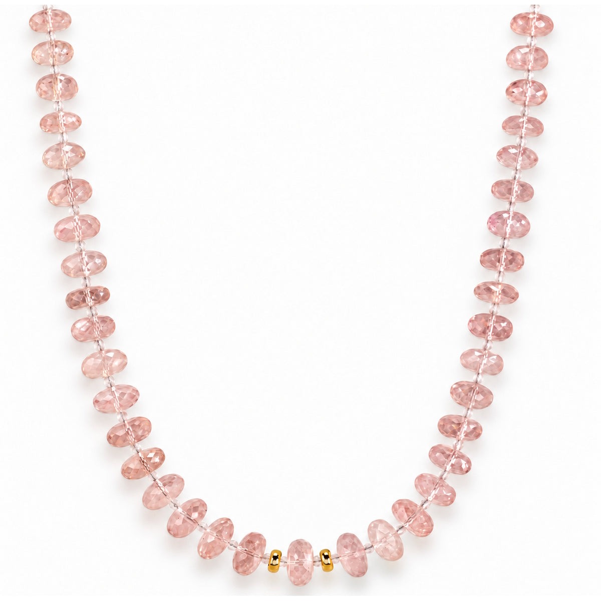 14k Rose Quartz 1X1 Gold Roundel Center Necklace