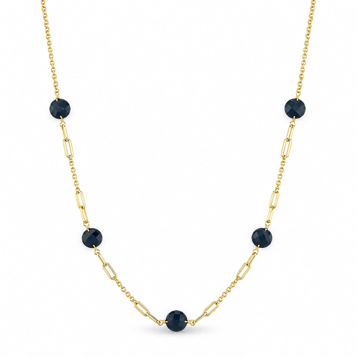 14k Black Onyx or Garnet Paperclip Fancy Station Necklace