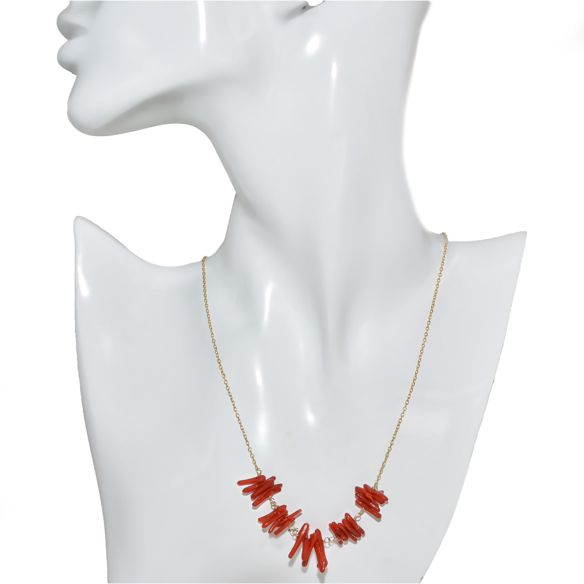14k Dyed Coral Chips Necklace