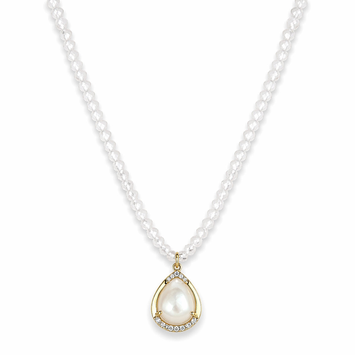 14k White Topaz & Mother of Pearl Fancy Pear Pendant Necklace