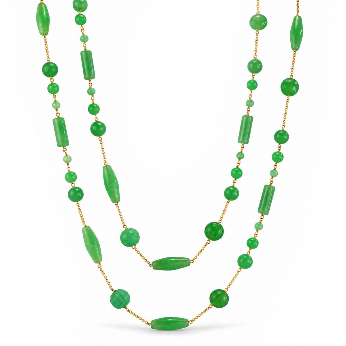 14k Green Jade Mixed Shape Link Necklace