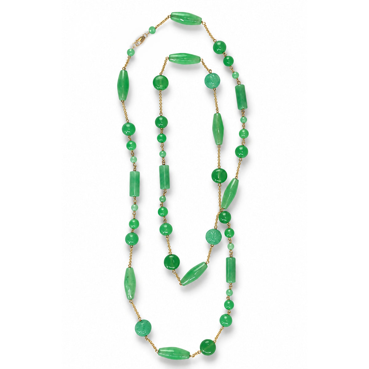 14k Green Jade Mixed Shape Link Necklace