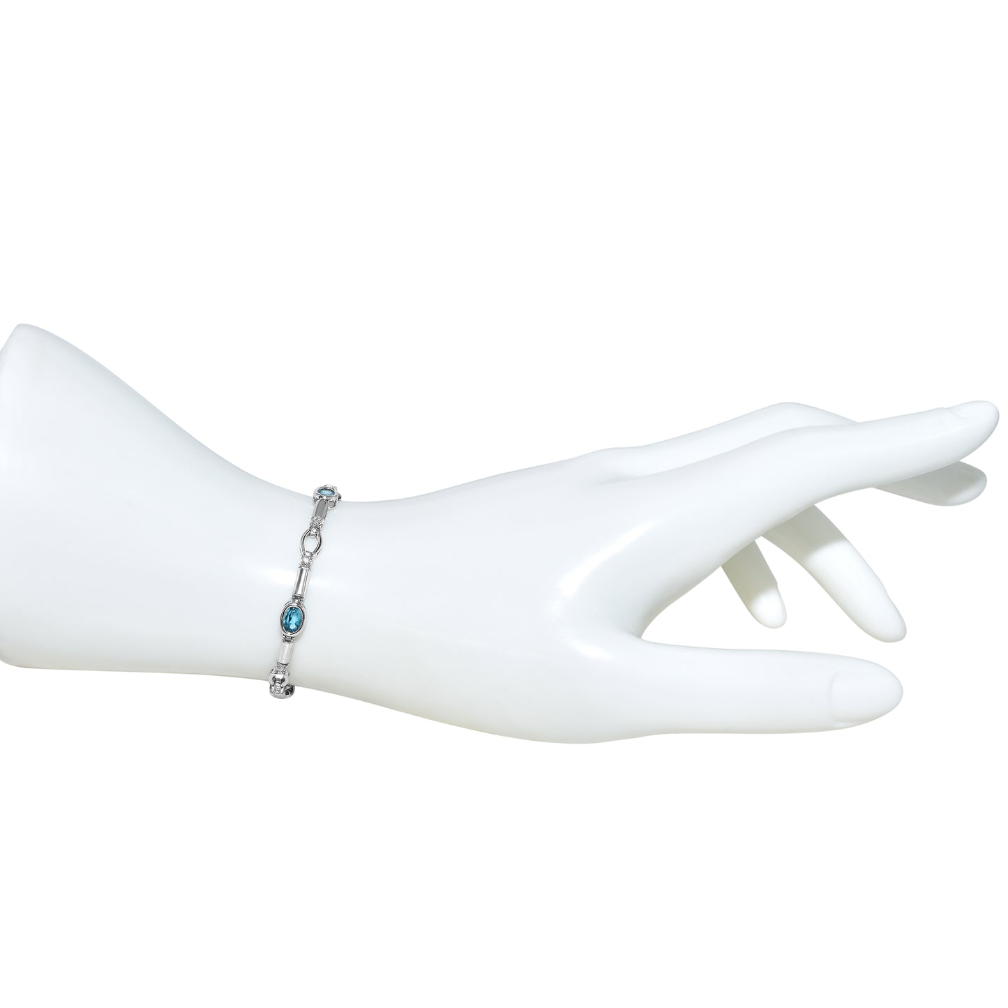 14k White Gold Blue Topaz Diamond Bracelet