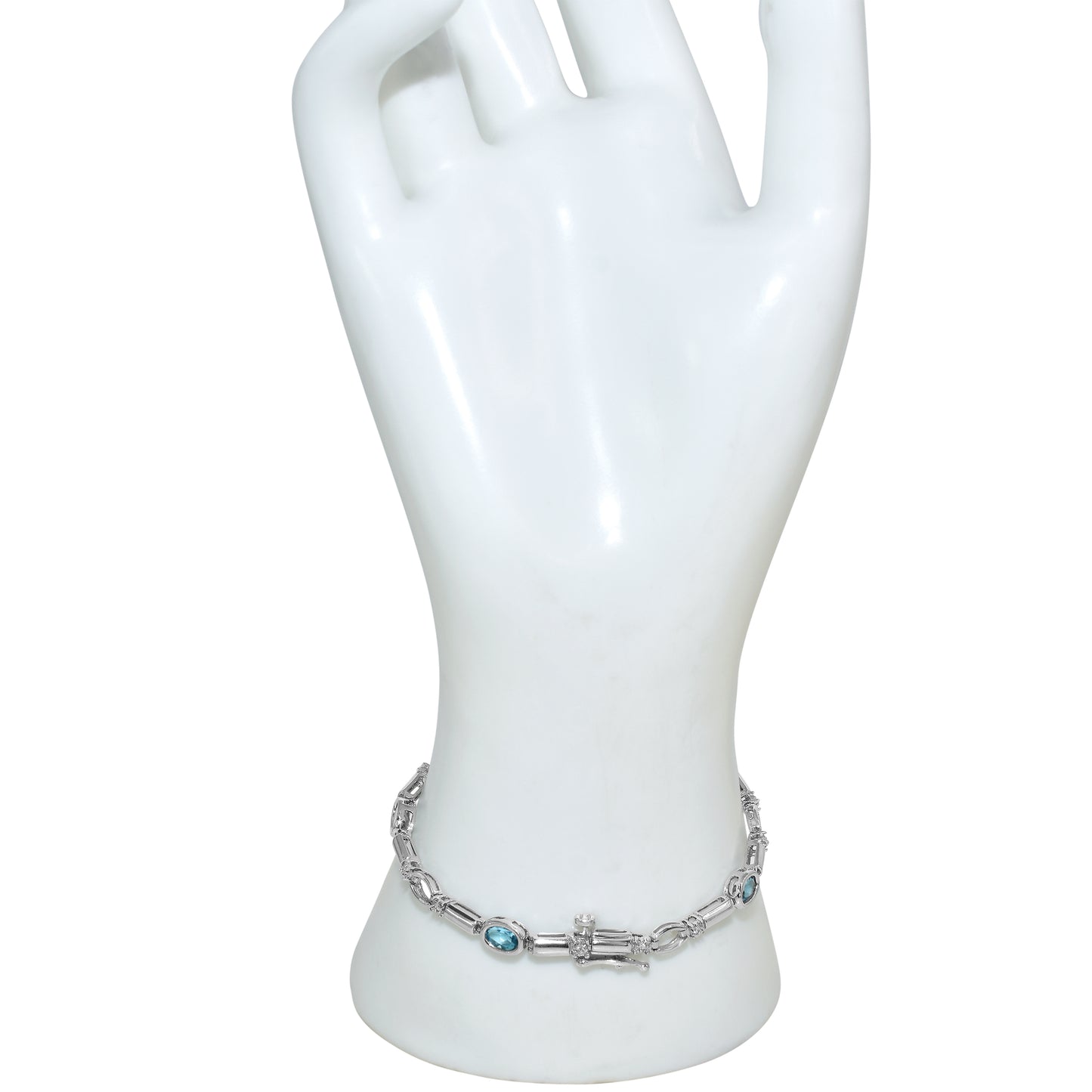 14k White Gold Blue Topaz Diamond Bracelet