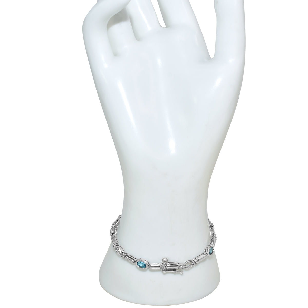14k White Gold Blue Topaz Diamond Bracelet
