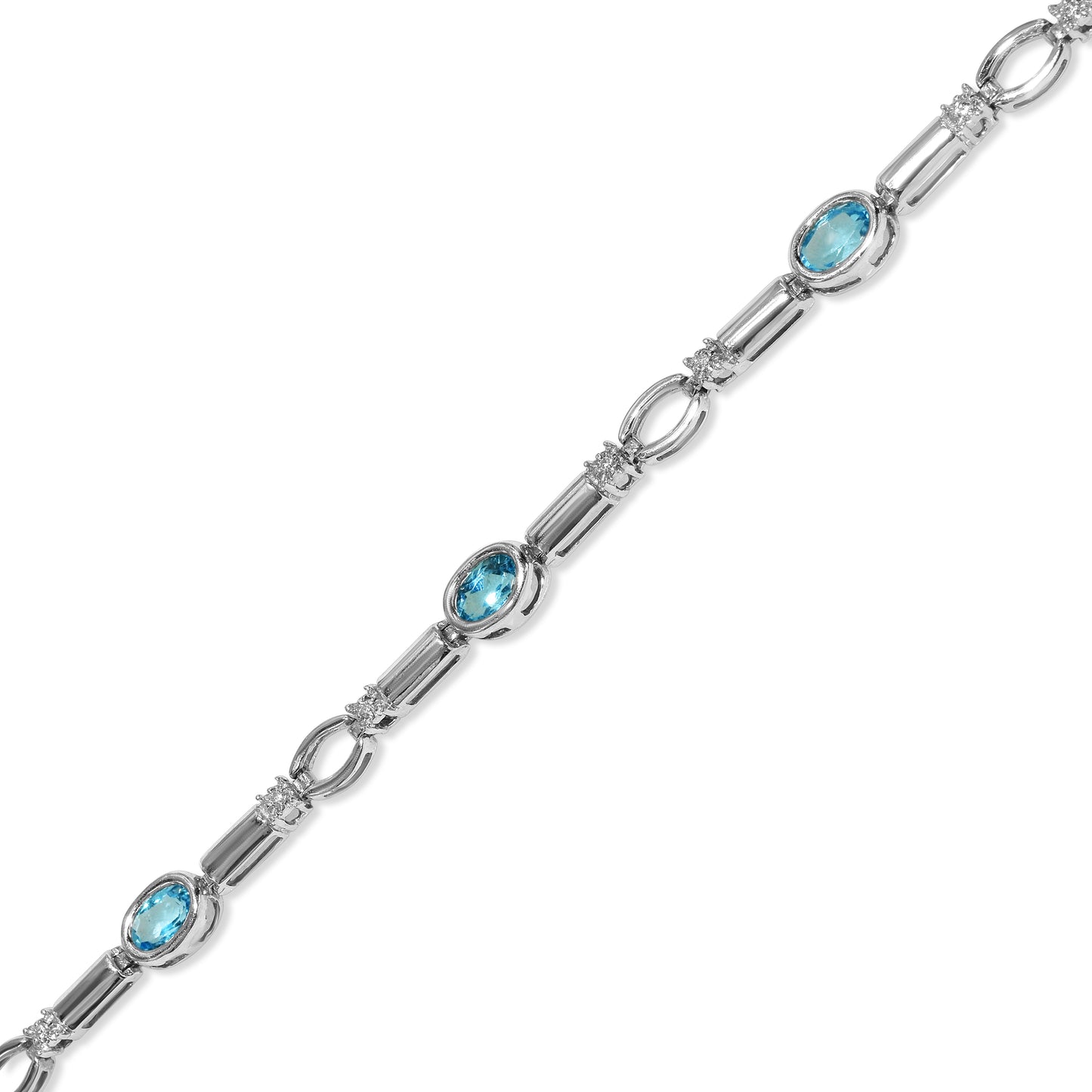 14k White Gold Blue Topaz Diamond Bracelet