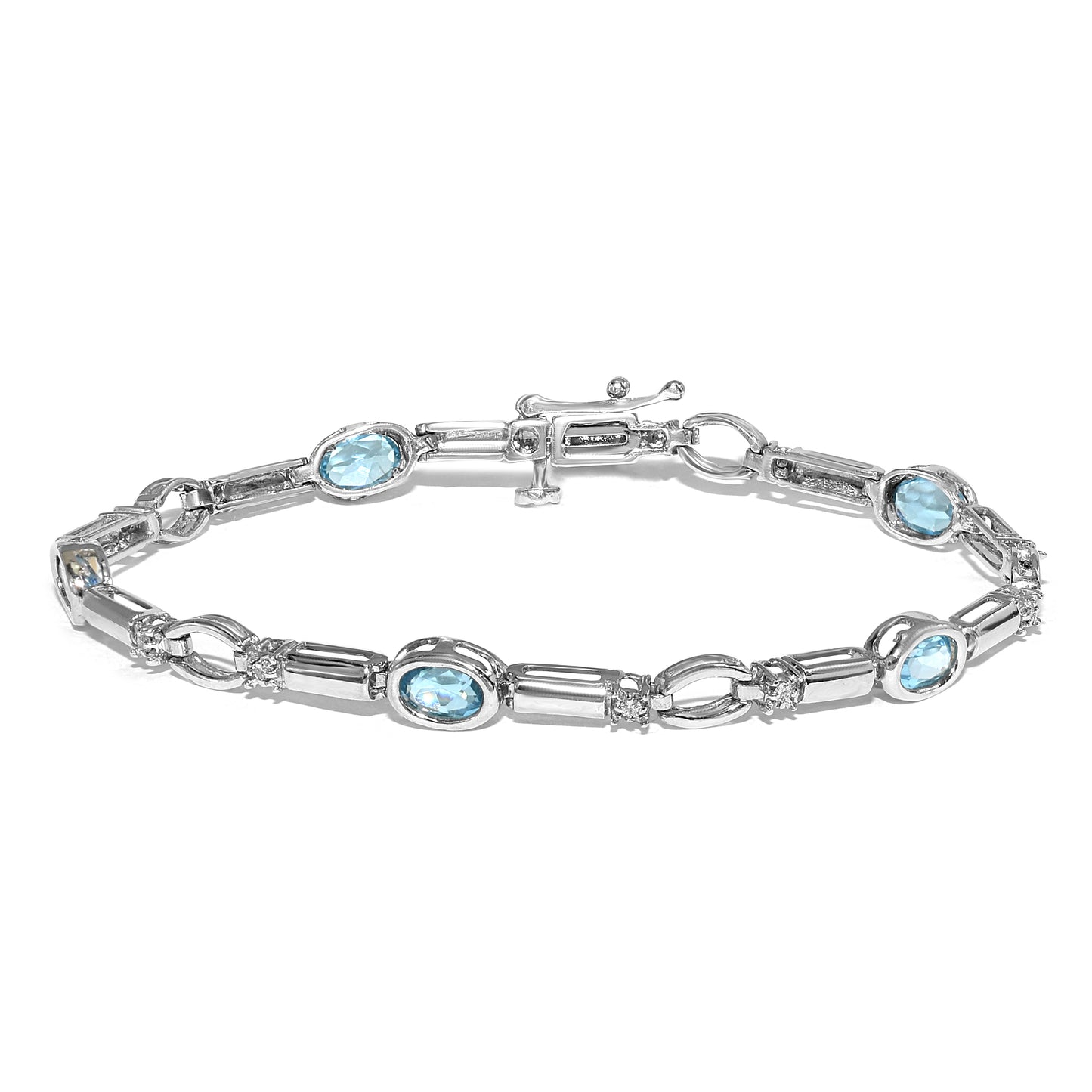 14k White Gold Blue Topaz Diamond Bracelet