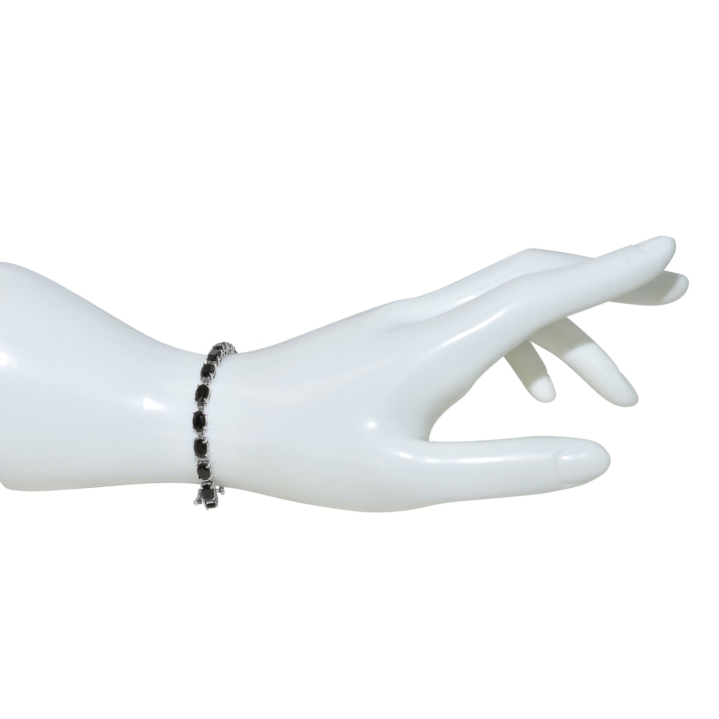 14k White Gold Black Onyx Oval Link Bracelet