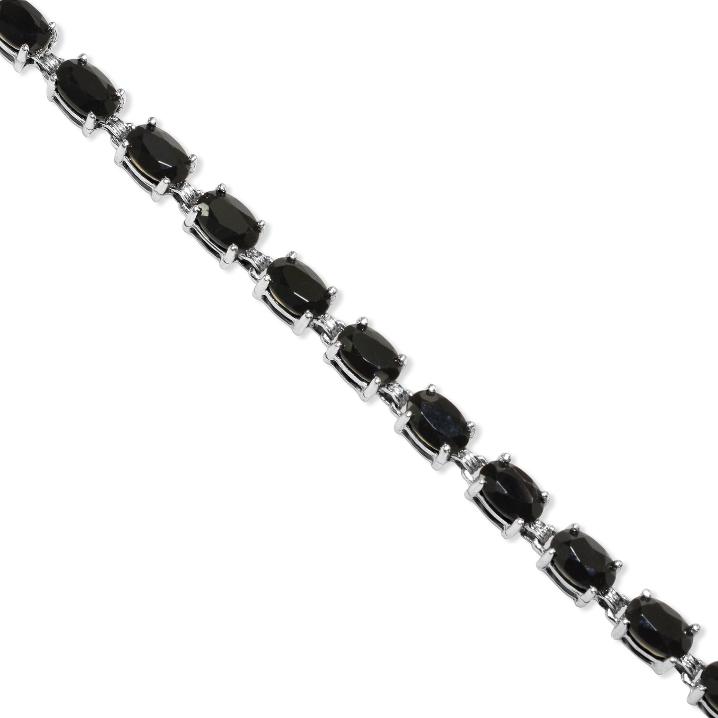 14k White Gold Black Onyx Oval Link Bracelet