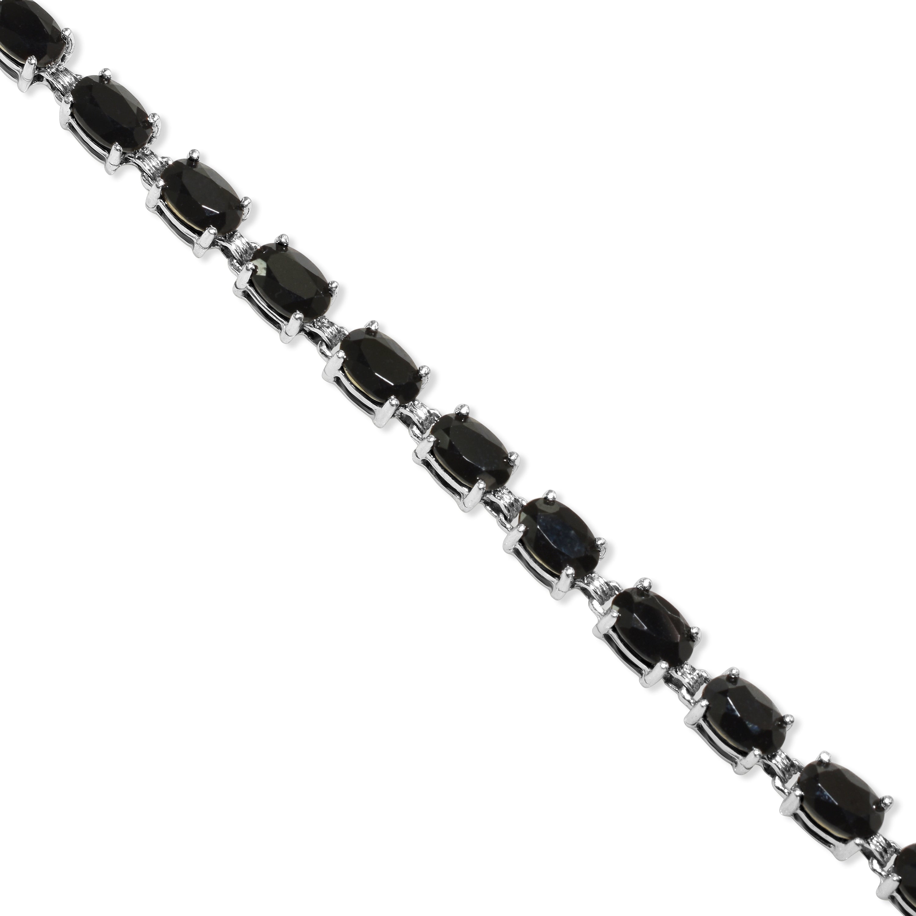 14k White Gold Black Onyx Oval Link Bracelet