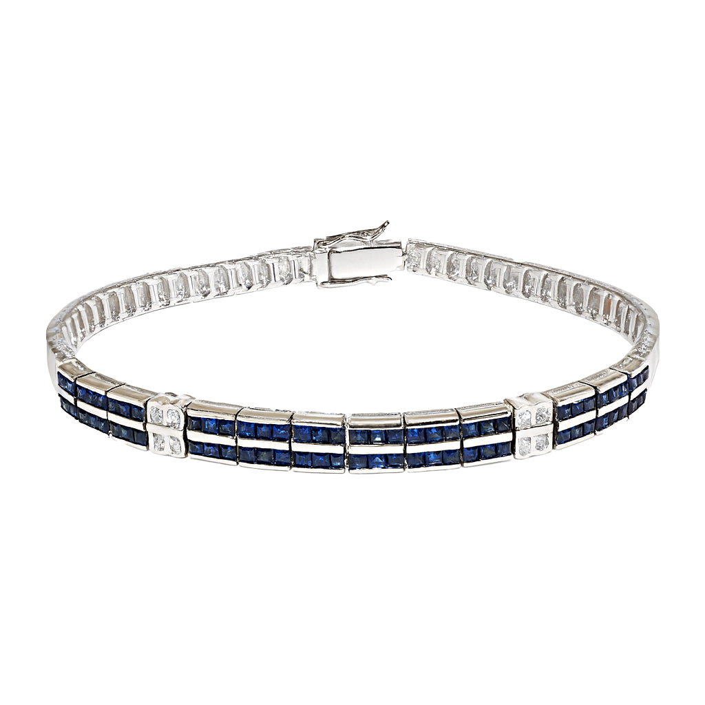 18k White Gold Blue Sapphire Diamond Art Deco Bracelet
