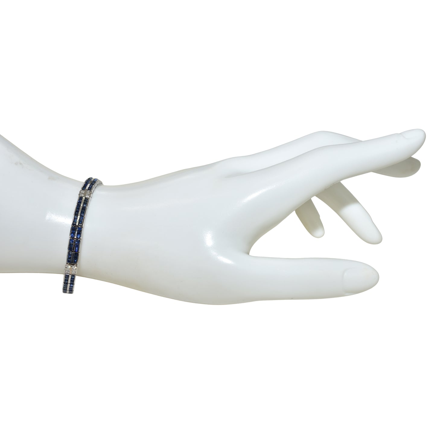 18k White Gold Blue Sapphire Diamond Art Deco Bracelet