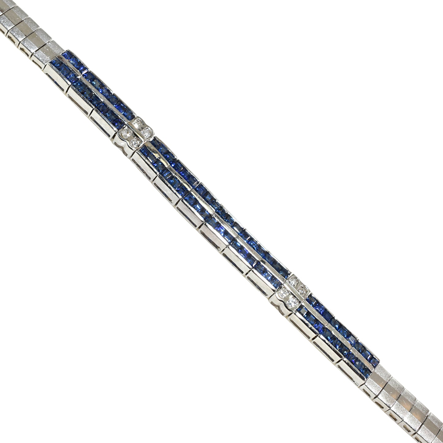 18k White Gold Blue Sapphire Diamond Art Deco Bracelet