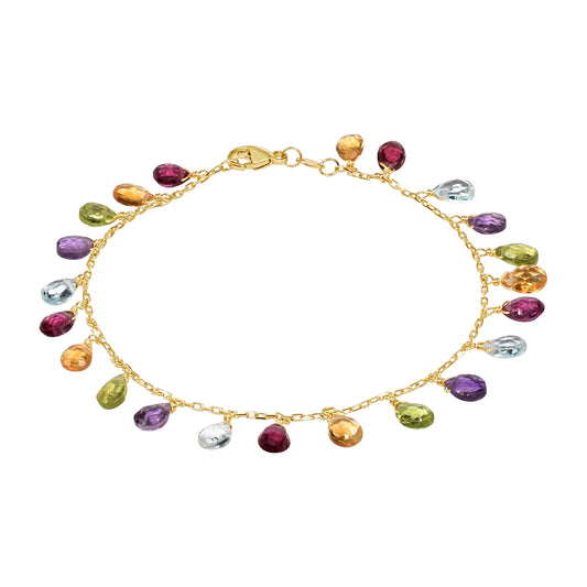 14k Garnet, Citrine, Peridot, Amethyst, and Blue Topaz Bracelet 6''
