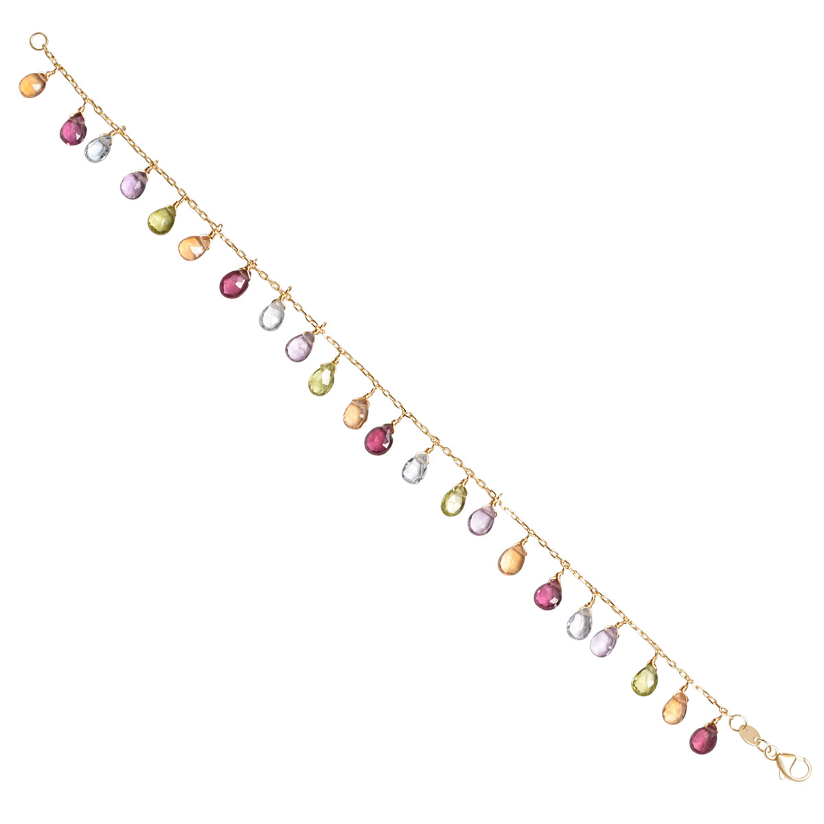 14k Garnet, Citrine, Peridot, Amethyst, and Blue Topaz Bracelet 6''